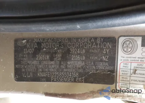 2008 Kia Spectra Ex z USA, uszkodzony, nr VIN KNAFE122585534168